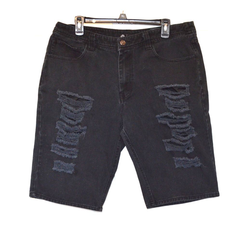 Akademics  Black Denim Jean Shorts Men's Size 34 Distressed Waist 37" Inseam 12"